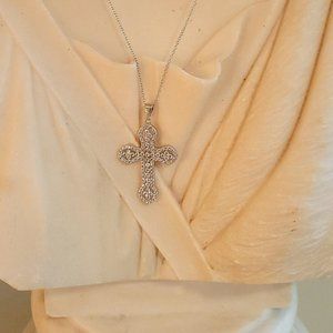 *NEW* BELLA LUCE RHODIUM OVER STERLING CROSS WITH 18" STERLING SILVER CHAIN